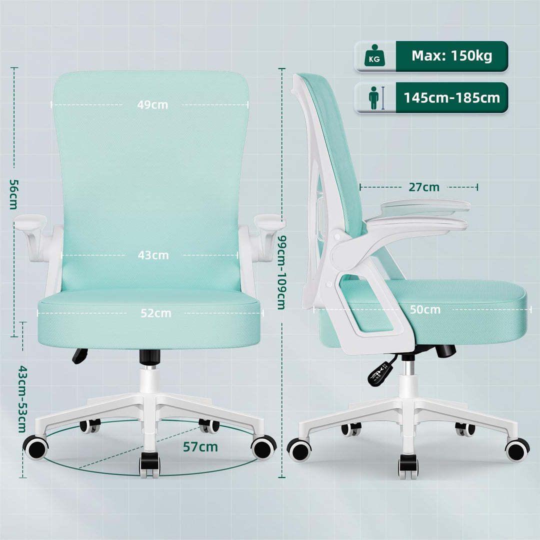 Airchros Bürostuhl mit Hochklappbaren Armlehnen, Bürostuhl Ergonomisch mit Einstellbarer Lendenstütz