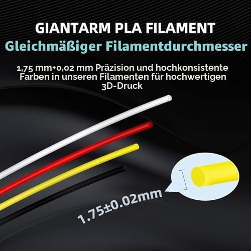 PLA Filament 1.75mm, GIANTARM 3D Drucker Filament PLA Schwarz 1kg Spool A-schwarz, A-schwarz