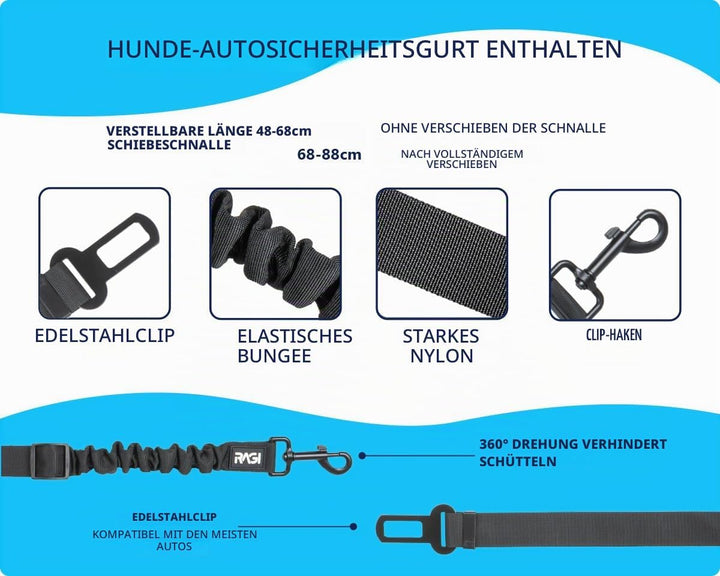 RAGI Hunde Autositz mit Hundegurt - Verstärkter und Stabiles - Hundeautositz für Den Rücksitz im Aut