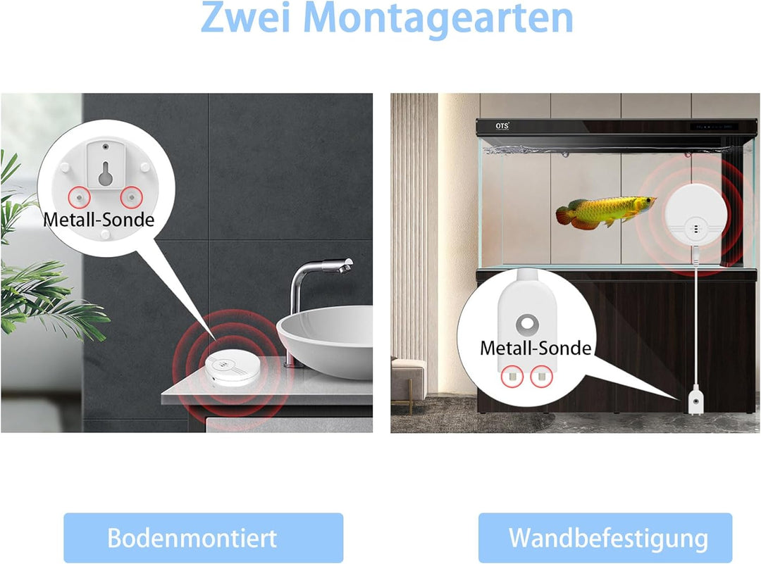 Erdiegle Wassermelder Wasseralarm 2 Pack, 135dB Wasser Sensor Alarm Wasserwarner Flut Detektor für K