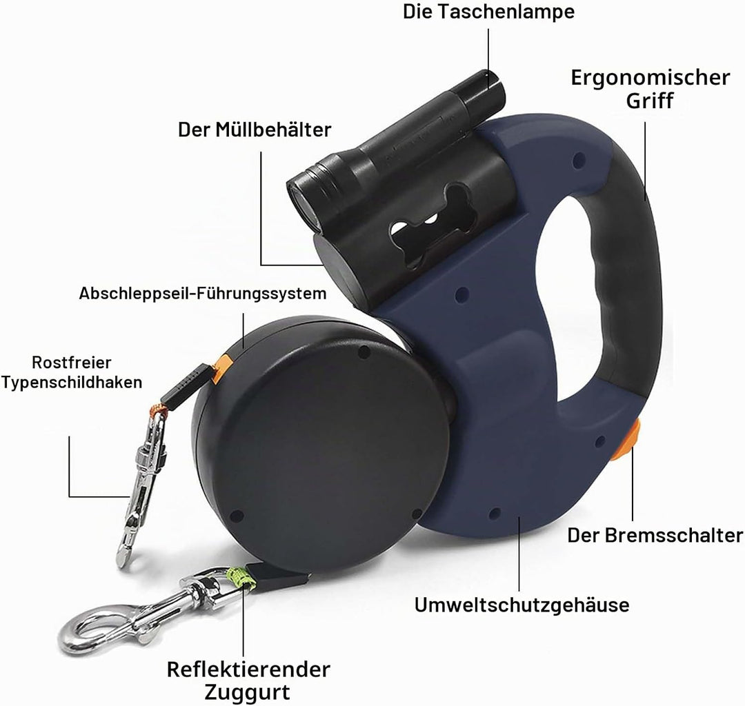 Doppelte Einziehbare Hundeleine 3m Flexible Rollleine mit LED Licht, Automatische Lange Hundeleine f