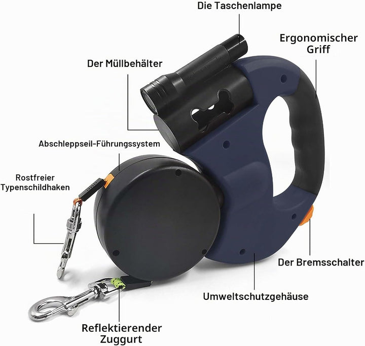 Doppelte Einziehbare Hundeleine 3m Flexible Rollleine mit LED Licht, Automatische Lange Hundeleine f