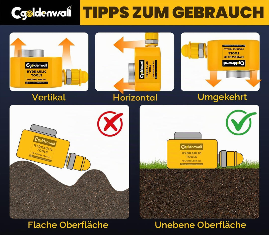 CGOLDENWALL 20T Einzelabschnitt Hydraulikzylinder + CP-180 Hydraulik Pumpe, Ultradünner, 14mm Hub, 5