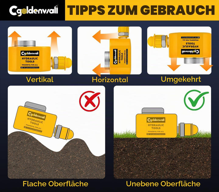 CGOLDENWALL 20T Einzelabschnitt Hydraulikzylinder + CP-180 Hydraulik Pumpe, Ultradünner, 14mm Hub, 5