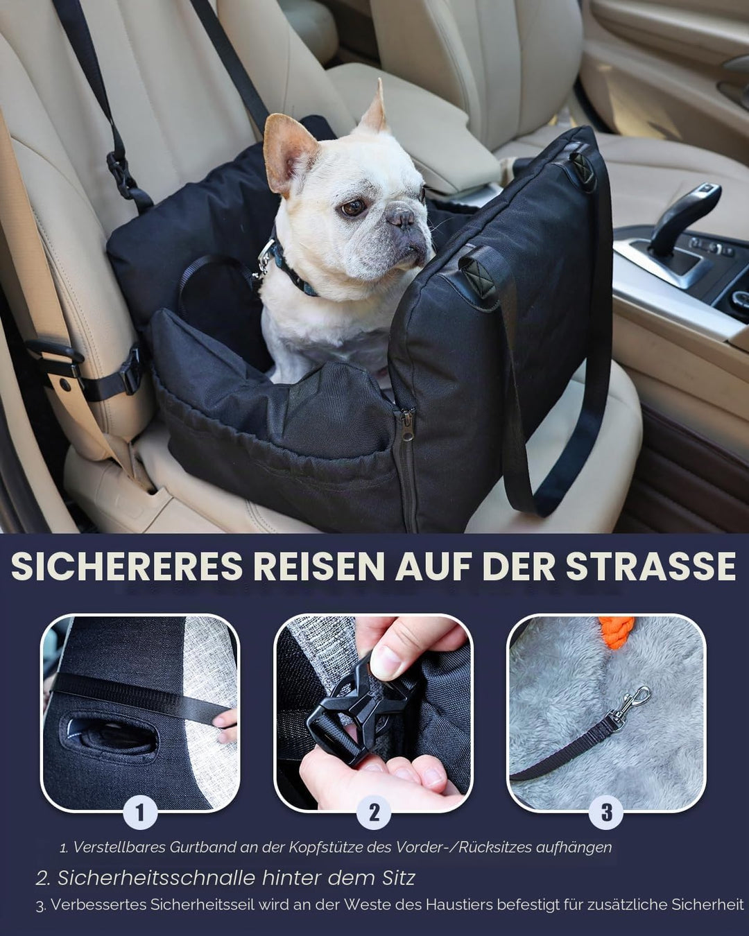 Mxmoonant Hunde Autositz für Kleine Hunde Gewicht weniger als 10kg, Multifunktional Abnehmbar Waschb