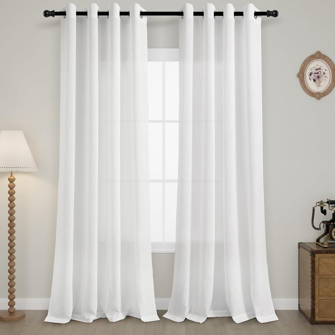 Papyrusweiss Leinen Vorhänge 225 cm Lang für Schlafzimmer Wohnzimmer Halbtransparent Landhausstil Lu
