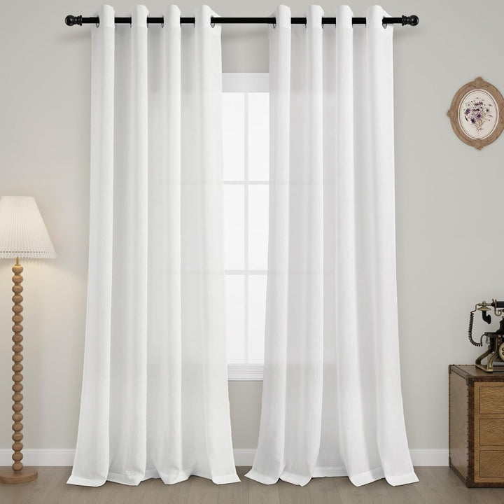 Papyrusweiss Leinen Vorhänge 225 cm Lang für Schlafzimmer Wohnzimmer Halbtransparent Landhausstil Lu