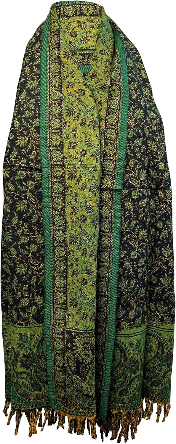 Winterschal aus weicher warmer Wolle, Vintage-Blätterdruck, handgefertigt, luxuriös, Übergrösse, wen