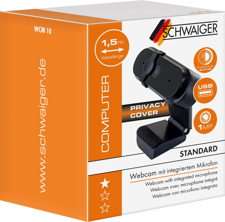 SCHWAIGER WCM10 Webcam Videokamera Videochat 1280x720P HD mit Mikrofon Objektivabdeckung Plug&Play S