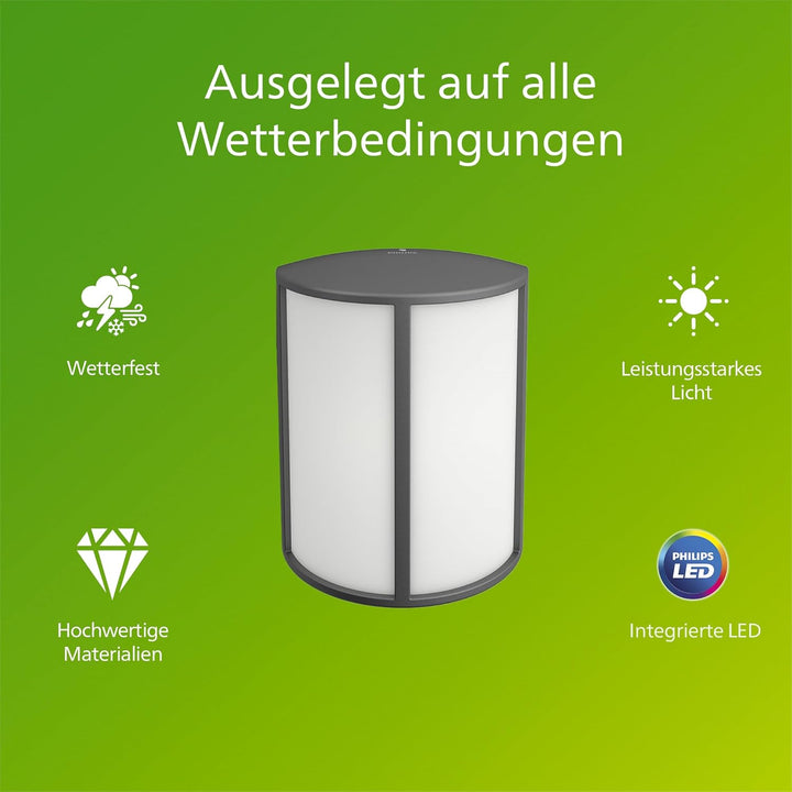 Philips MyGarden LED Wandaussenleuchte Stock, 6 W, Anthrazitgrau ohne Bewegungsmelder, ohne Bewegung