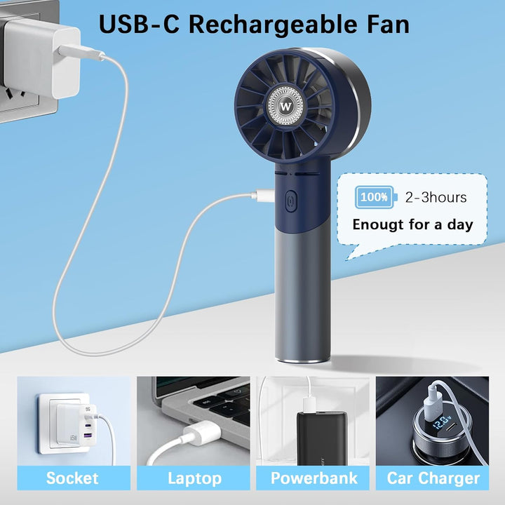 Handventilator mit Space-Aluminiumgehäuse, 4 Geschwindigkeiten Mini Ventilator Klein, 18 Std Ultra-H