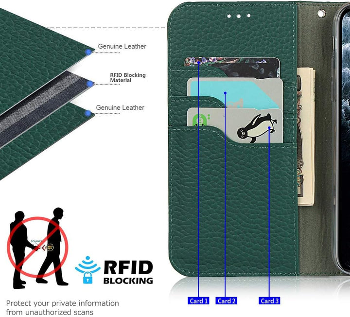 Brieftasche Hülle für iPhone 6 Plus/6S Plus, Litschi Genarbtes Echtleder Hülle [Kartenfächer] [Stand