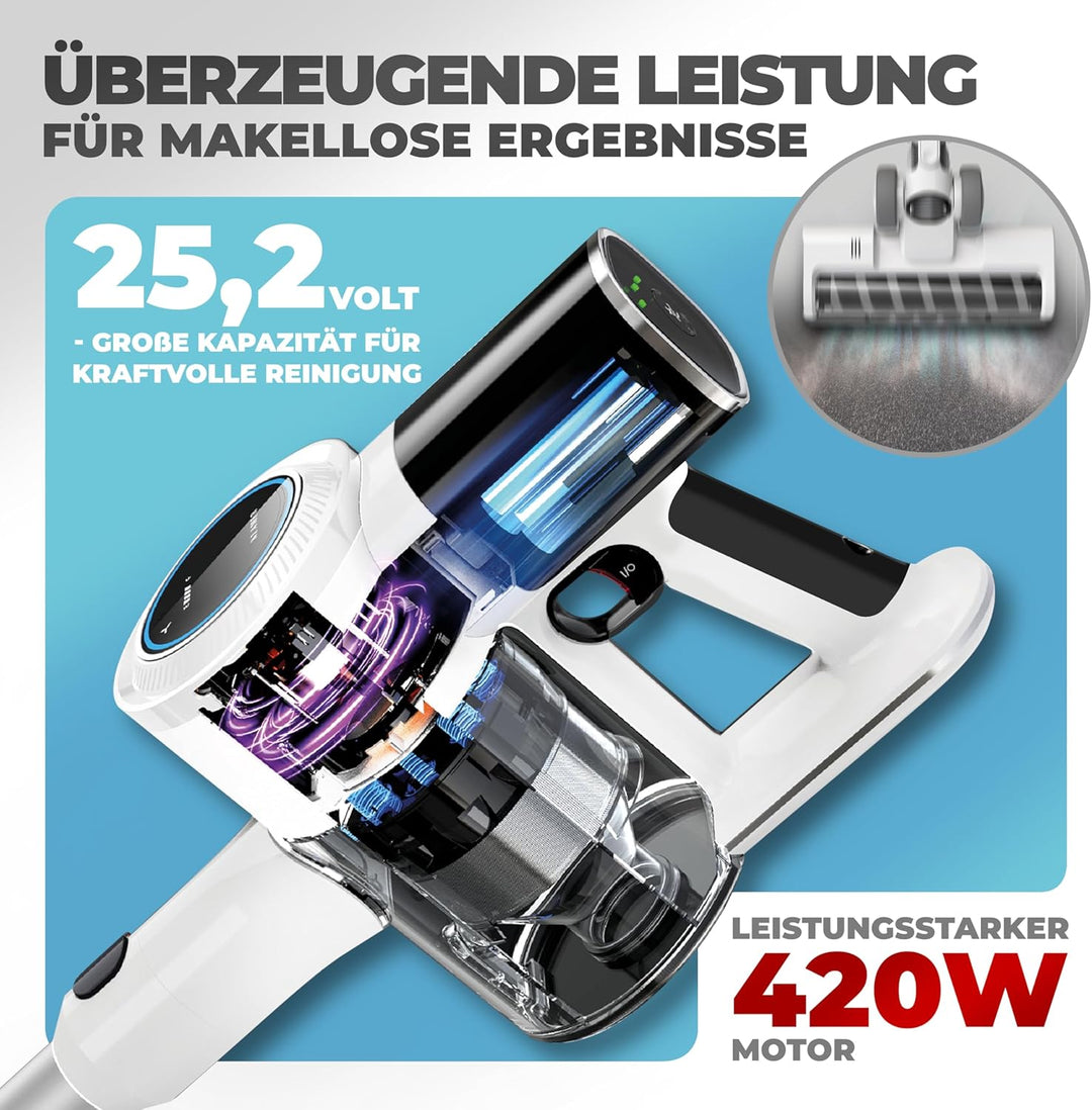 KLAMER Akku Staubsauger, 2-in-1 Staubsauger kabellos & Handstaubsauger, Akkulaufzeit bis 45 min, Akk