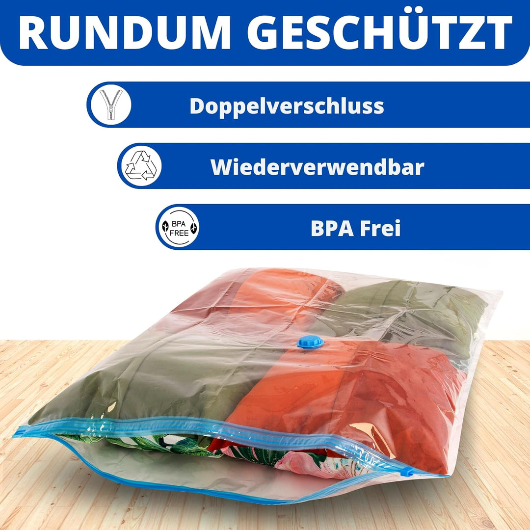 Kronenburg Vakuumbeutel für Kleidung 6er Set 100x80 cm - Vakuum Kleiderbeutel wiederverwendbar - Auf