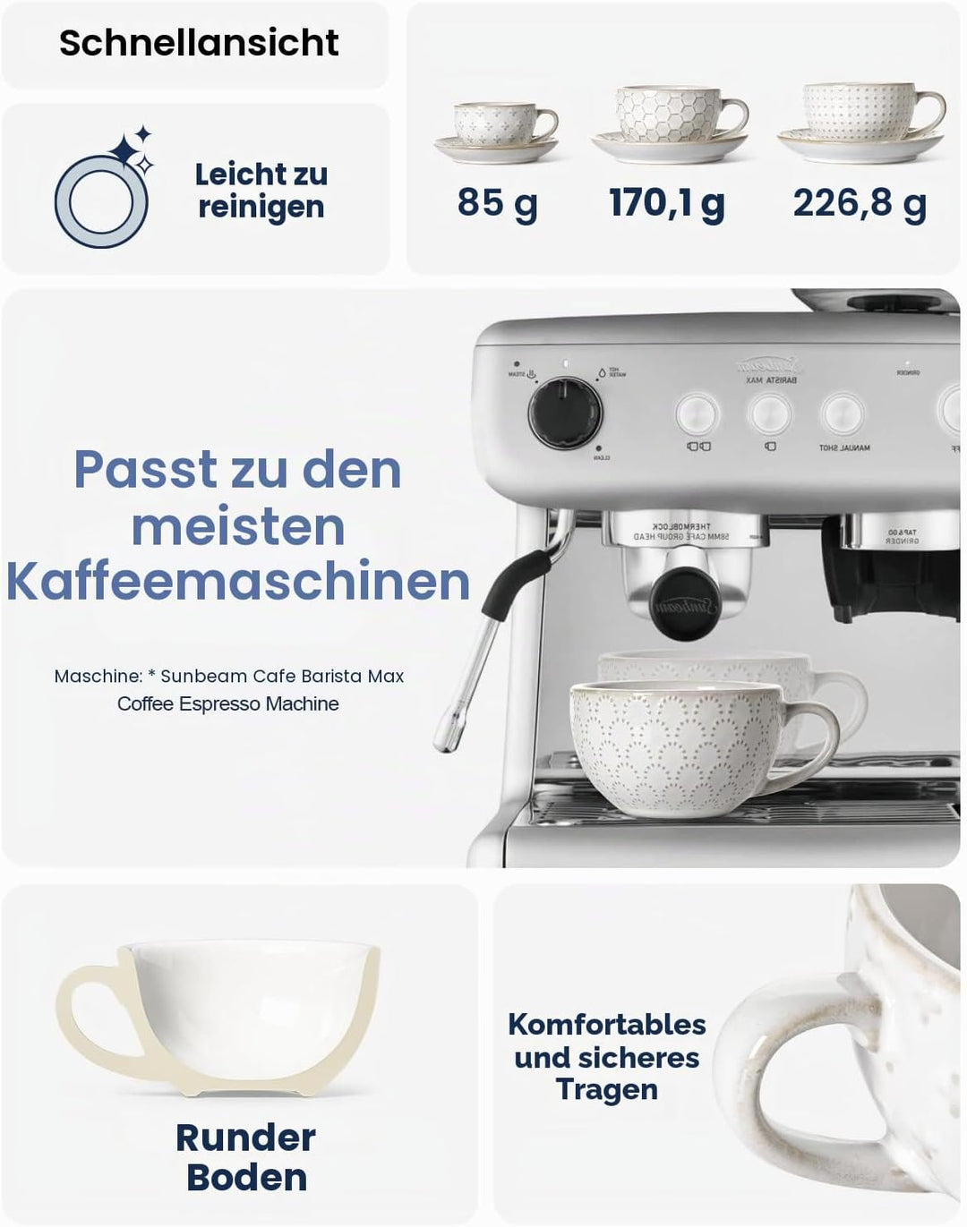 LE TAUCI Cappuccino-Tassen mit Untertassen, Einweihungsgeschenk, Keramikprägung, Kaffeetasse für Au