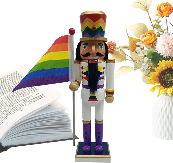 Nussknacker-Skulptur, hölzerne Weihnachts-Nussknacker-Figur, Saison-Szenen-Requisite mit Regenbogen-