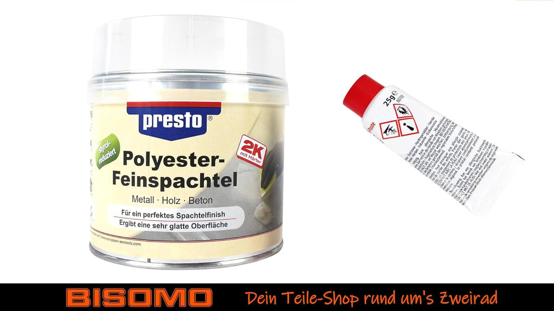 2K Polyester Feinspachtel, 2-Komponenten Spachtel, Füller 250g - 1000g, ergibt sehr glatte Oberfläch