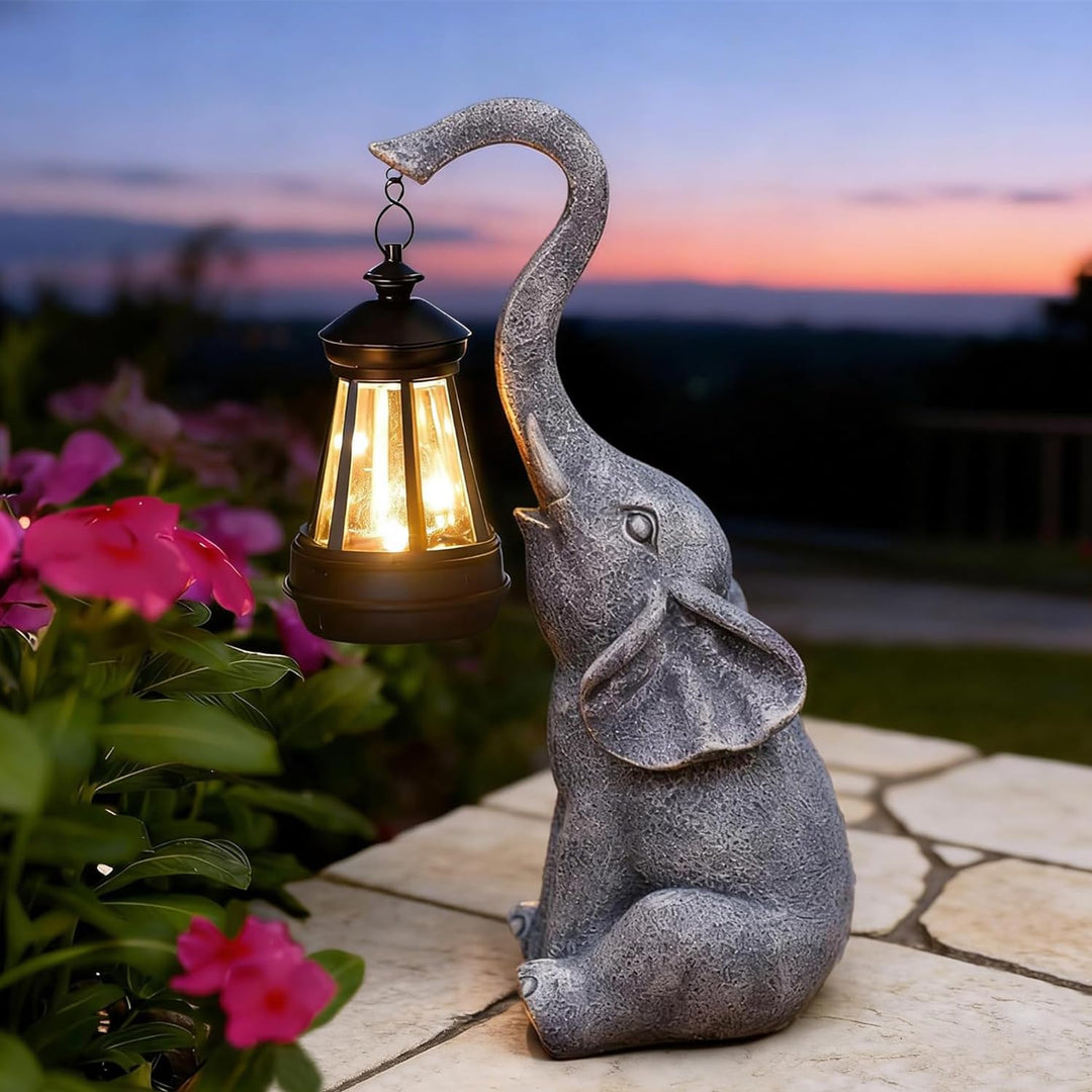 Elefanten Deko mit Solar Laterne Gartenfiguren - für Aussen Gartendeko mit Wetterfest LED Solarlampe