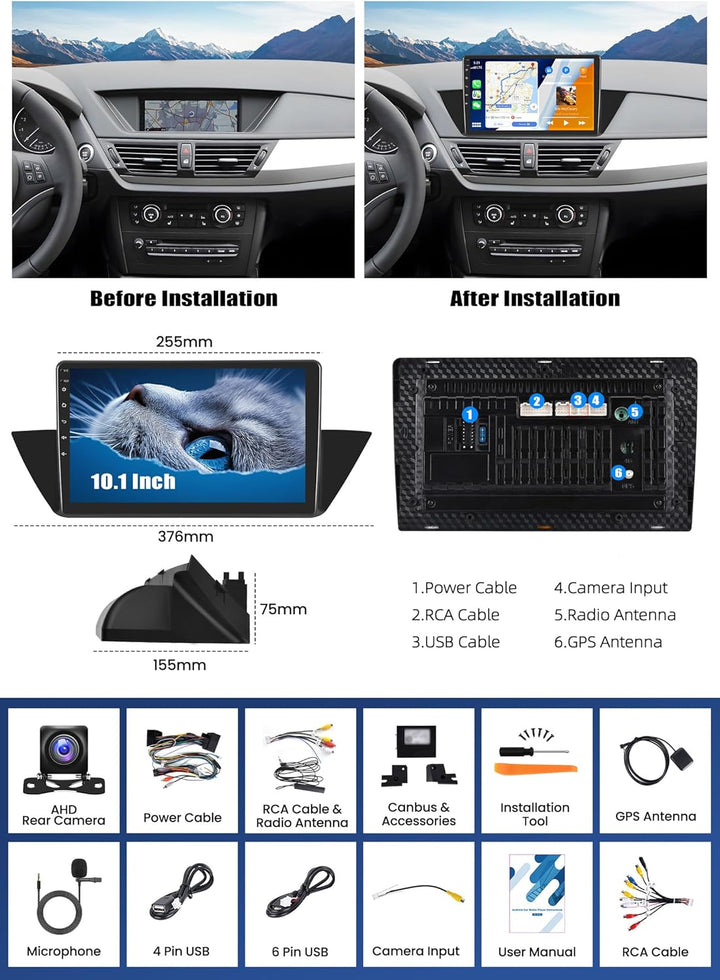 2G+64G CAMECHO Android 13 Autoradio mit Navi für BMW X1 E84(2009-2016),10 Zoll Bildschirm Doppel Din