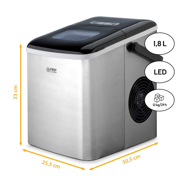 TZS First Austria Eiswürfelmaschine - Edelstahl Ice Cube Maker - 9 Würfel in 7-9 Minuten| Würfel S/L