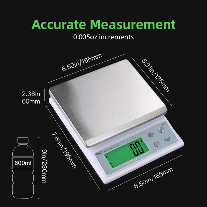 Polit Sun Lite IP65 wasserdichte Küchenwaage – 3kg/6,6lb, präzise 0,1g. Abnehmbares Edelstahl-Tablet