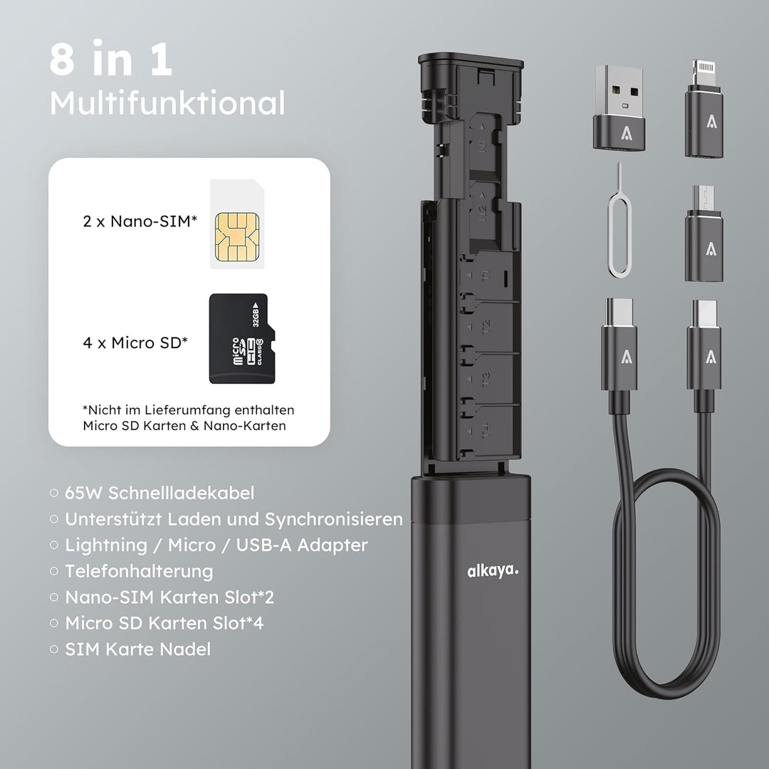 travel Adapter kit - Aluminium Gehäuse mit USB-C Kabel und Adapter Connectoren für alle Anschlüsse (