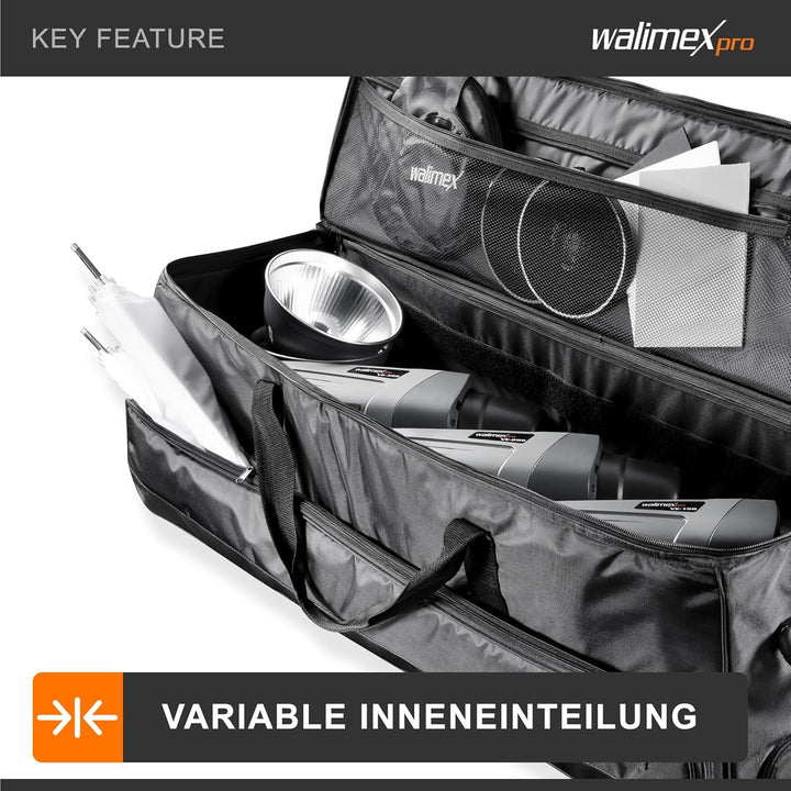 Walimex pro Studio-Trolley XL (inkl. ausziehbarem Trolleygriff, gepolsterten Schultergurt, variabler