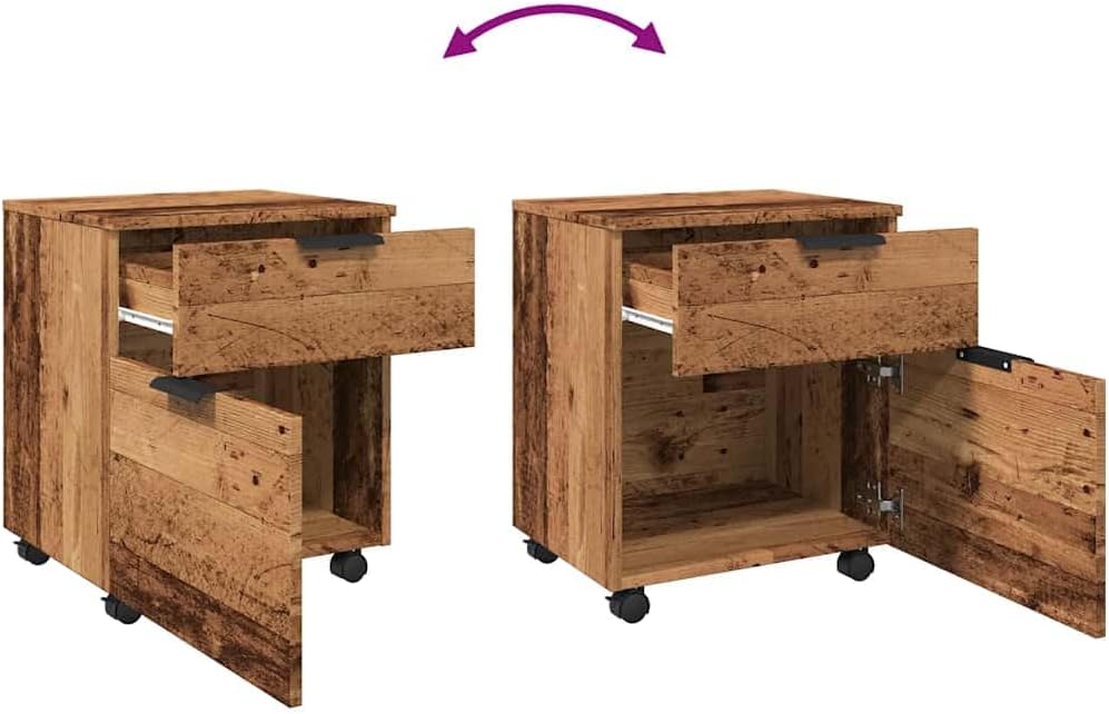 Rollcontainer MOSAB rollbar Altholz 45x38x54 cm | Nachttisch mit Rollen Aktenschrank rollbar kleiner