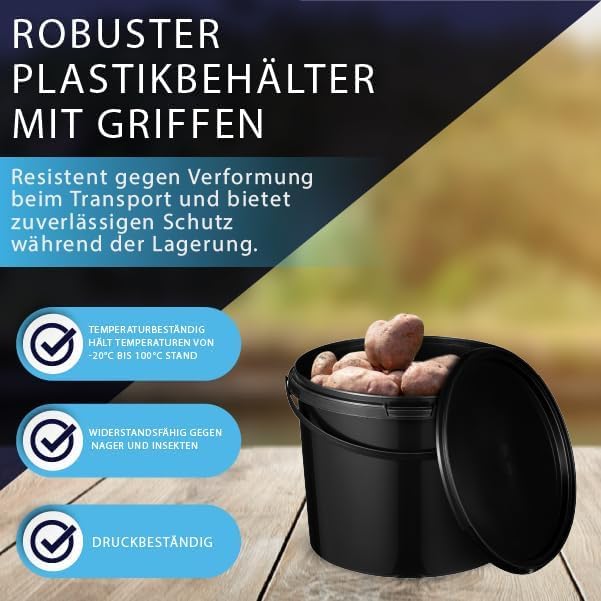 BenBow Eimer mit Deckel 3l schwarz 10x 3 Liter - lebensmittelecht, stabil, luftdicht, auslaufsicher,