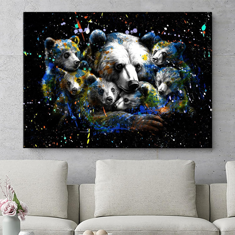 Artmazing | Bärenfamilienbild gross | Bilder Bär modern auf Leinwand | Bärenbilder Modern | Coole Wa