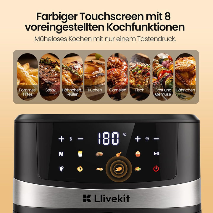 LLIVEKIT 7L Heissluftfritteuse XXL mit Farb-Touchscreen, Airfryer 360° Heissluft Zirkulation-Upgrade