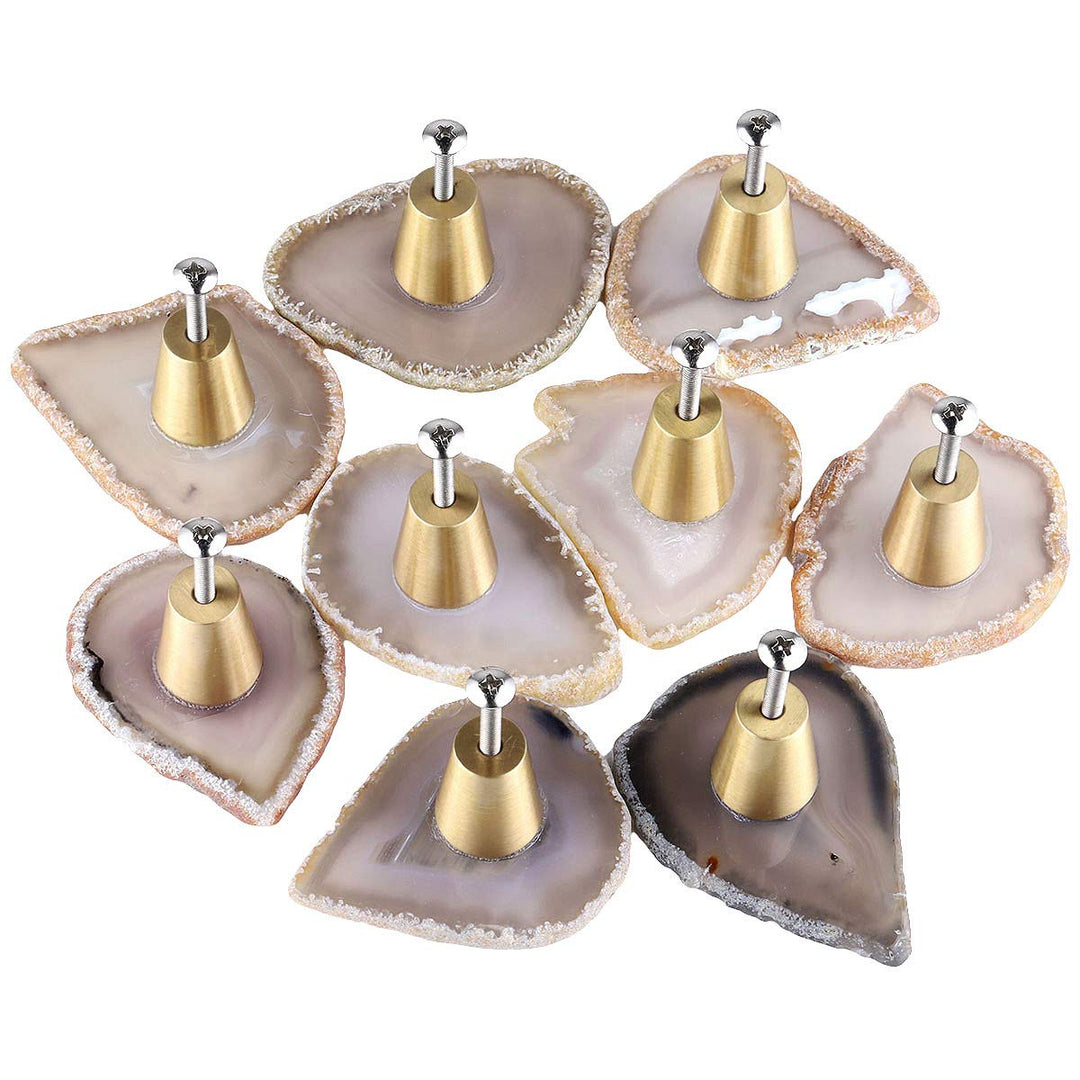 mookaitedecor Satz von 6 Schubladenknopf Natürlichen Achat Messing Dekoration Möbel Schublade Schran