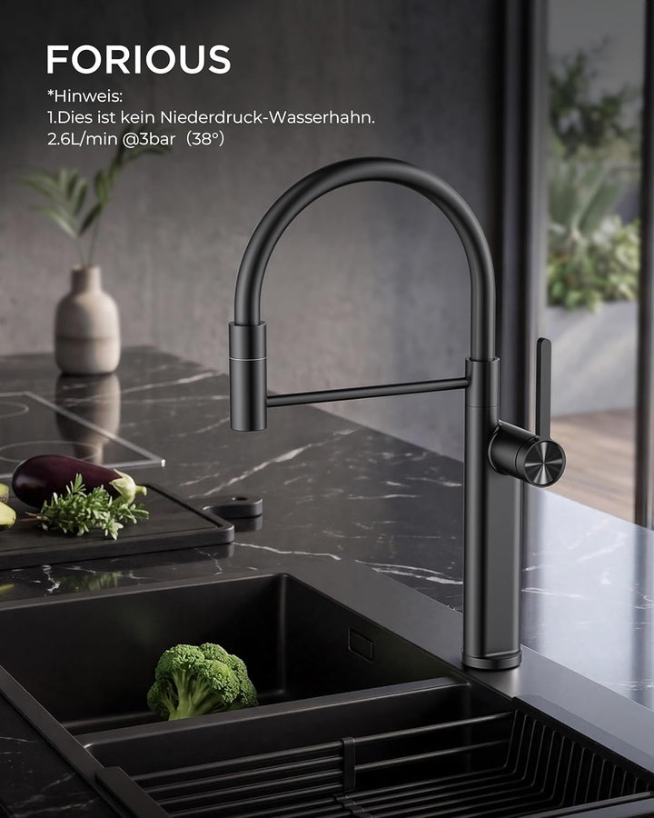 FORIOUS Wasserhahn Küche, Spültischarmatur Küche, Zwei Sprühmodi, 360° drehbarer Armatur küche, Einh