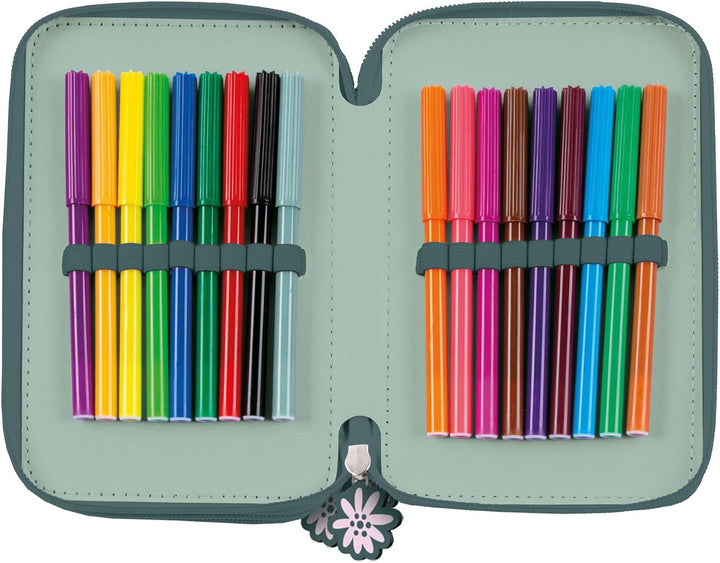 Panda Pandabär Bärchen, 3-Fach Federtasche Federmappe, 44 tlg. gefüllt für Kinder Jungen Mädchen, ro