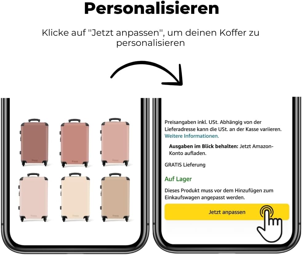 NoBoringSuitcases.com® Reisekoffer 67cm 72L Personalisiert - Grosser Hartschalenkoffer mit Rollen, L