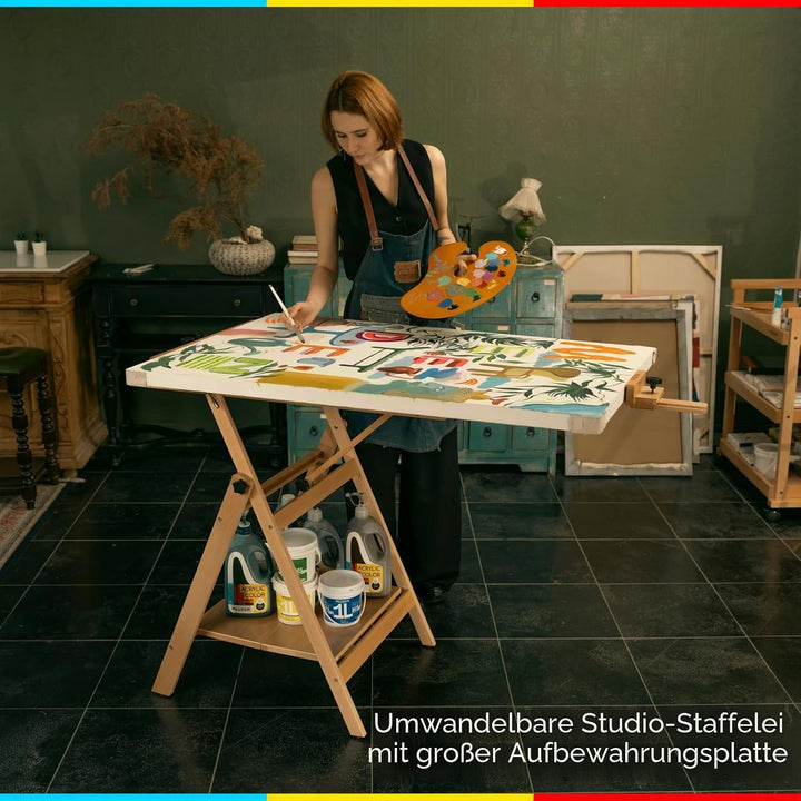 MEEDEN Grosse Atelierstaffelei, Umwandelbare Staffelei mit H-Rahmen für Künstler, Verstellbare Kunst