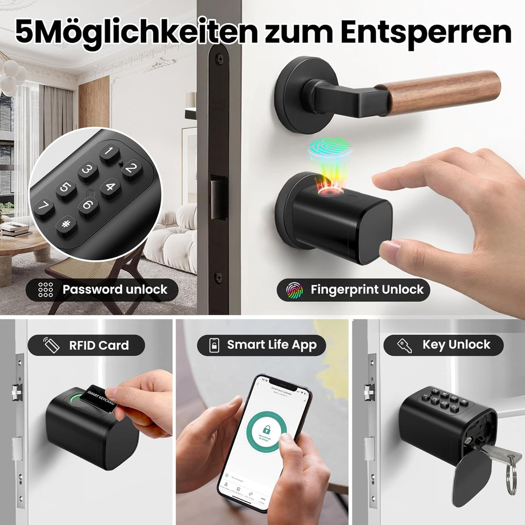 AVATTO Smart Türschloss mit Fingerabdruck und Passwort für 60-90mm Tür, Schliesszilinder Länge ist e