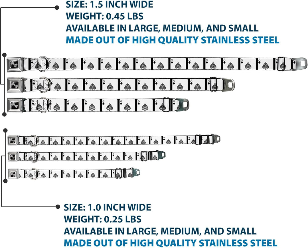 Dog Collar Seatbelt Buckle Ace of Spades 18 to 32 Inches 1.5 Inch Wide 1.5" Wide - Fits 18-32" Neck