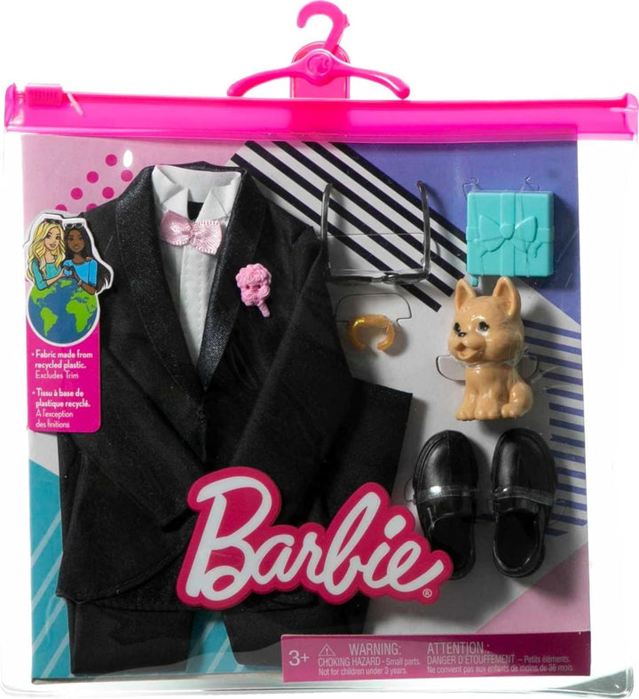 Barbie Fashion Pack Ken – HJT38 – Set für Hochzeitskleidung für Ken Puppe – Ein Smoking + Kleid Schu