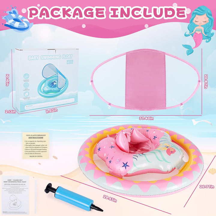 Thedttoy Schwimmring Baby mit Dual Airbag und UPF50+ Sonnendach, Baby Schwimmreifen Verstellbarer Au