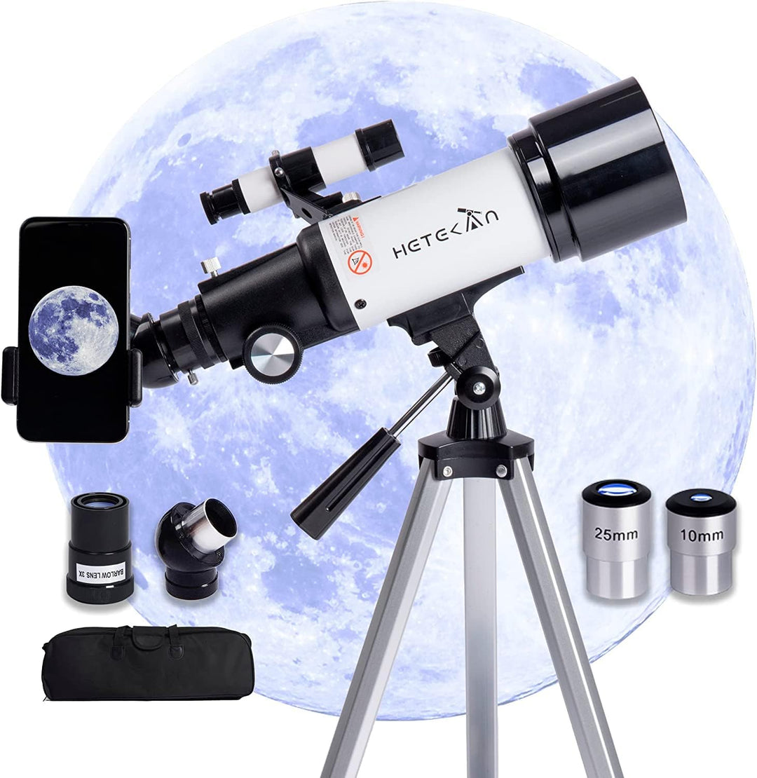 HETEKAN Teleskop, Teleskop Astronomie für Erwachsene Kinder Anfänger, 70mm Apertur 400mm AZ Mount Re