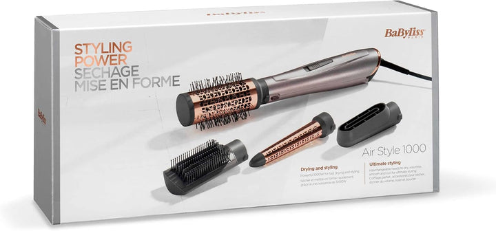 BaByliss Air Style 1000 Warmluftbürste mit 4 Aufsätzen zum Trocknen, Locken, Glätten und für Volumen