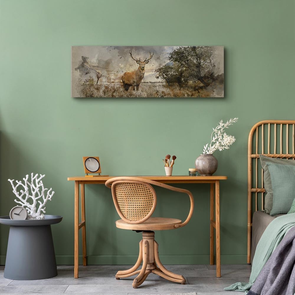murando HandArt Bilder auf Leinwand Hirsch 150x50 cm 1 tlg Leinwandbild Wandbilder Wohnzimmer Wandde