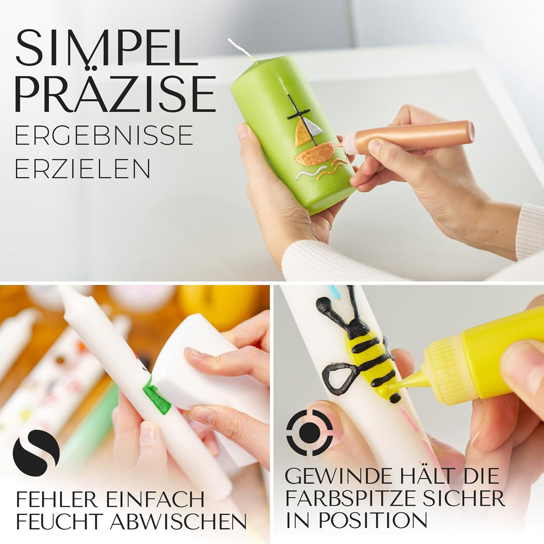 Brandalo® Premium 24er Set Kerzenstifte á 30ml leuchtende Farben – Candle Pen für Kerzen - Taufkerze