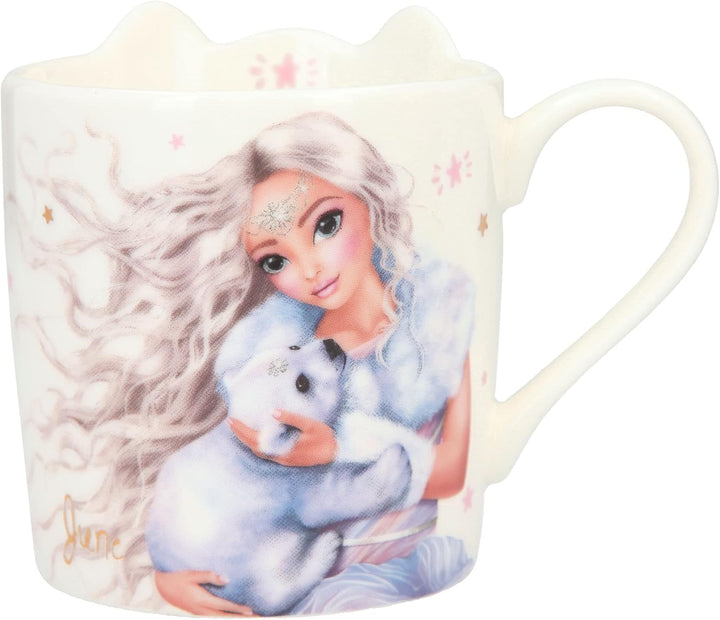 Depesche 12033 TOPModel Iceworld - Tasse in Weiss mit Model-Motiv, Eisbären-Ohren und Goldaufdruck,
