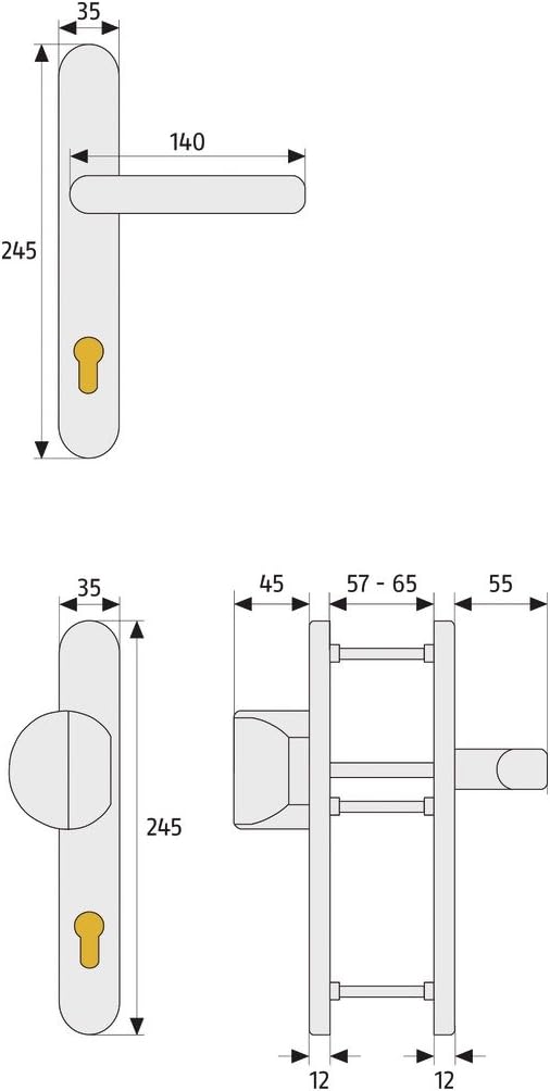 ABUS Tür-Schutzbeschlag SRG92 F1 mit beidseitigem Drücker, aluminium, 22265 F1 Aluminium Beidseitig