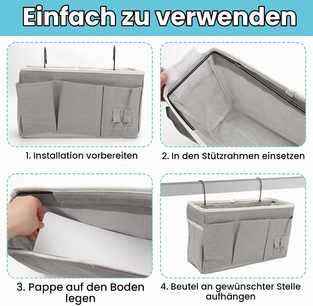 2 Pack Nachttisch-Hängeaufbewahrung Hängeorganizer mit 3 Fächern, Bett Organizer zum Einhängen, Häng