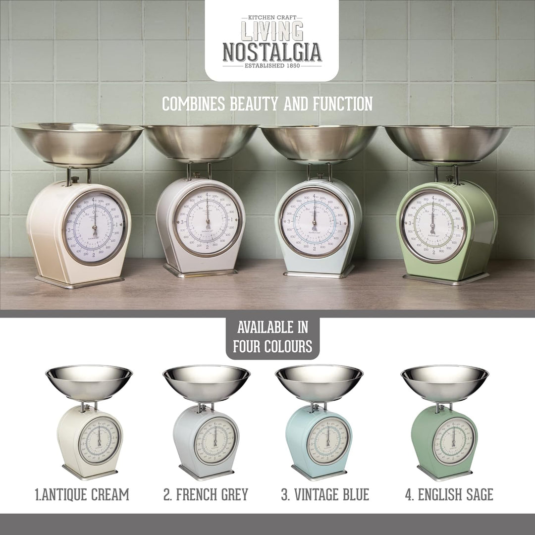 KitchenCraft Living Nostalgia Mechanische Küchenwaage, Traditionelle Waage in Vintage-Optik mit Wieg