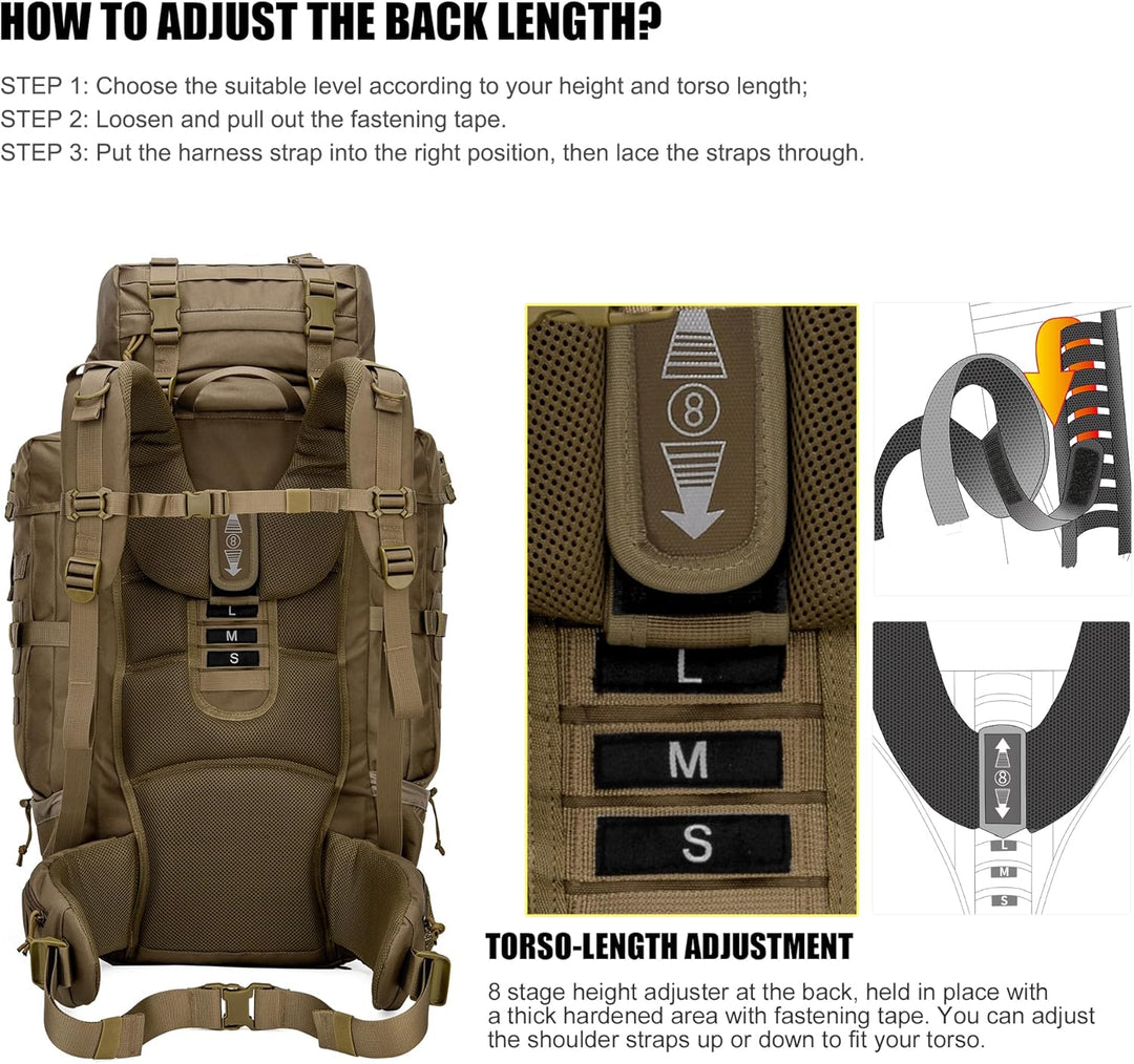 Mardingtop 70L Militär Rucksack Trekkingrucksack mit Regenschutz Wanderrucksack im Freien Grosse Kap