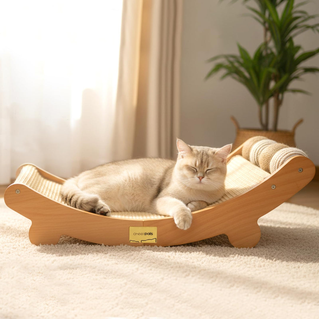 CheerPals Sisal Kratzbrett Katzen mit Sisalkugel - 160° Gebogenes Design, Massives Buchenholz & Natü